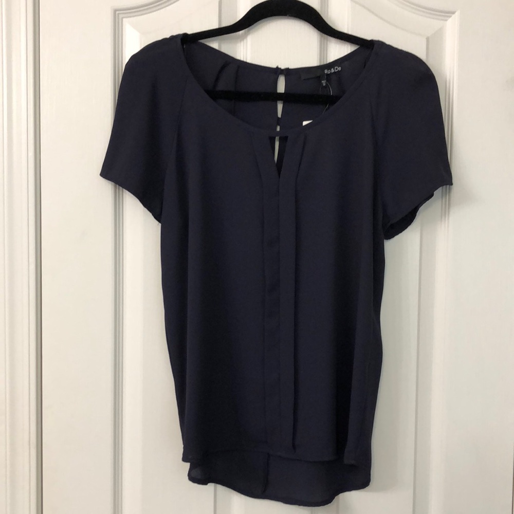 Ro & De Navy Blue Short Sleeve Blouse Size XS